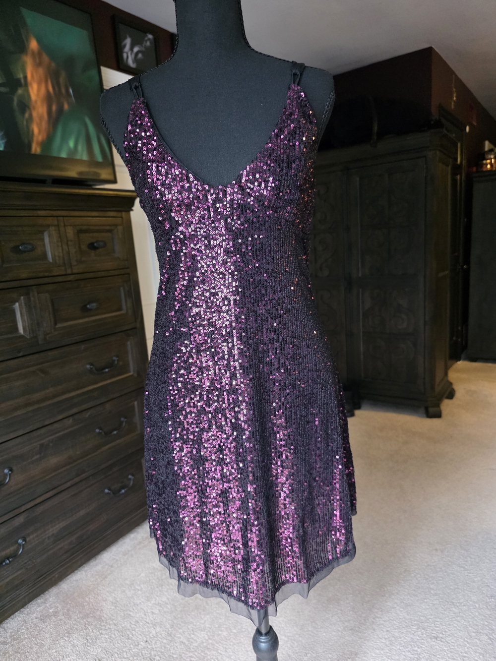 Free People Purple Sequin Tie-Back Mini Dress Size Large Holiday Party Festival